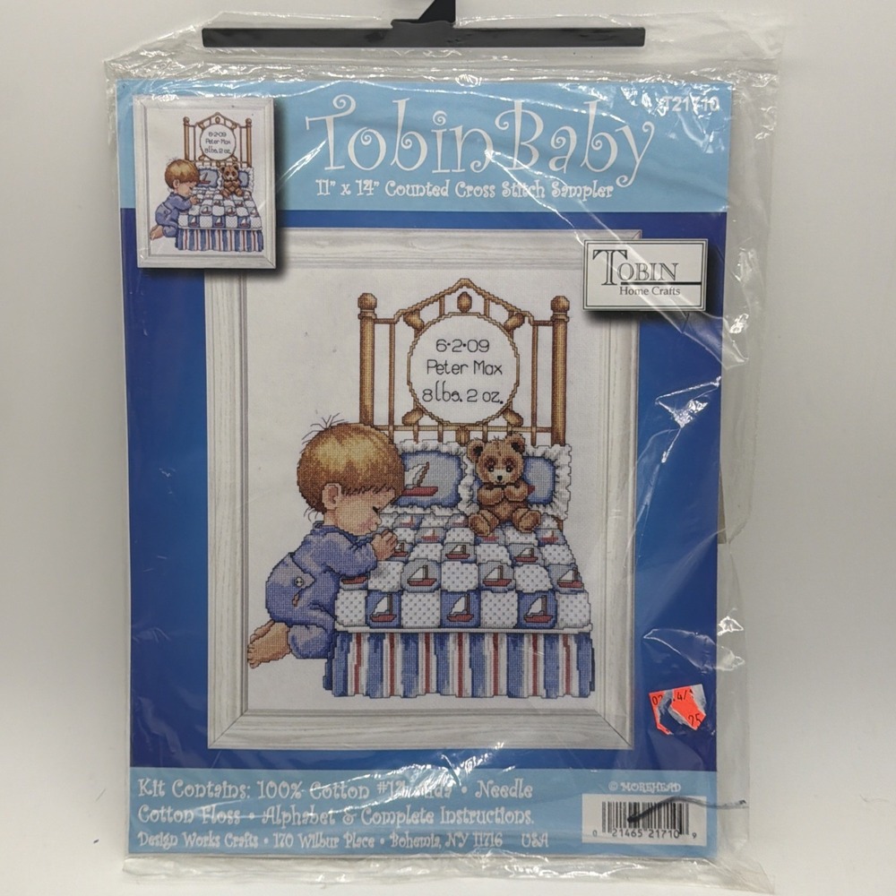 Tobin Baby Counted Cross Stitch Sampler Home Crafts Bedtime Prayer Boy 11x14 NEW